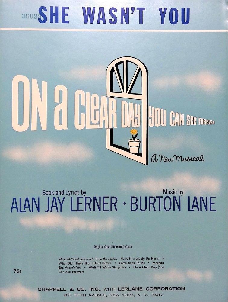She Wasn&rsquo;t You Sheet Music On A Clear Day You Can See Forever 1965 Musical