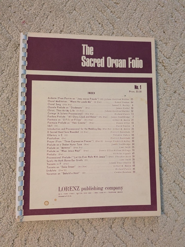 The Sacred Organ Folio No. 1 Lorenz 1970