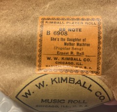 Kimball player piano roll B6908 She’s The Daughter of mother machree Ernest Ball
