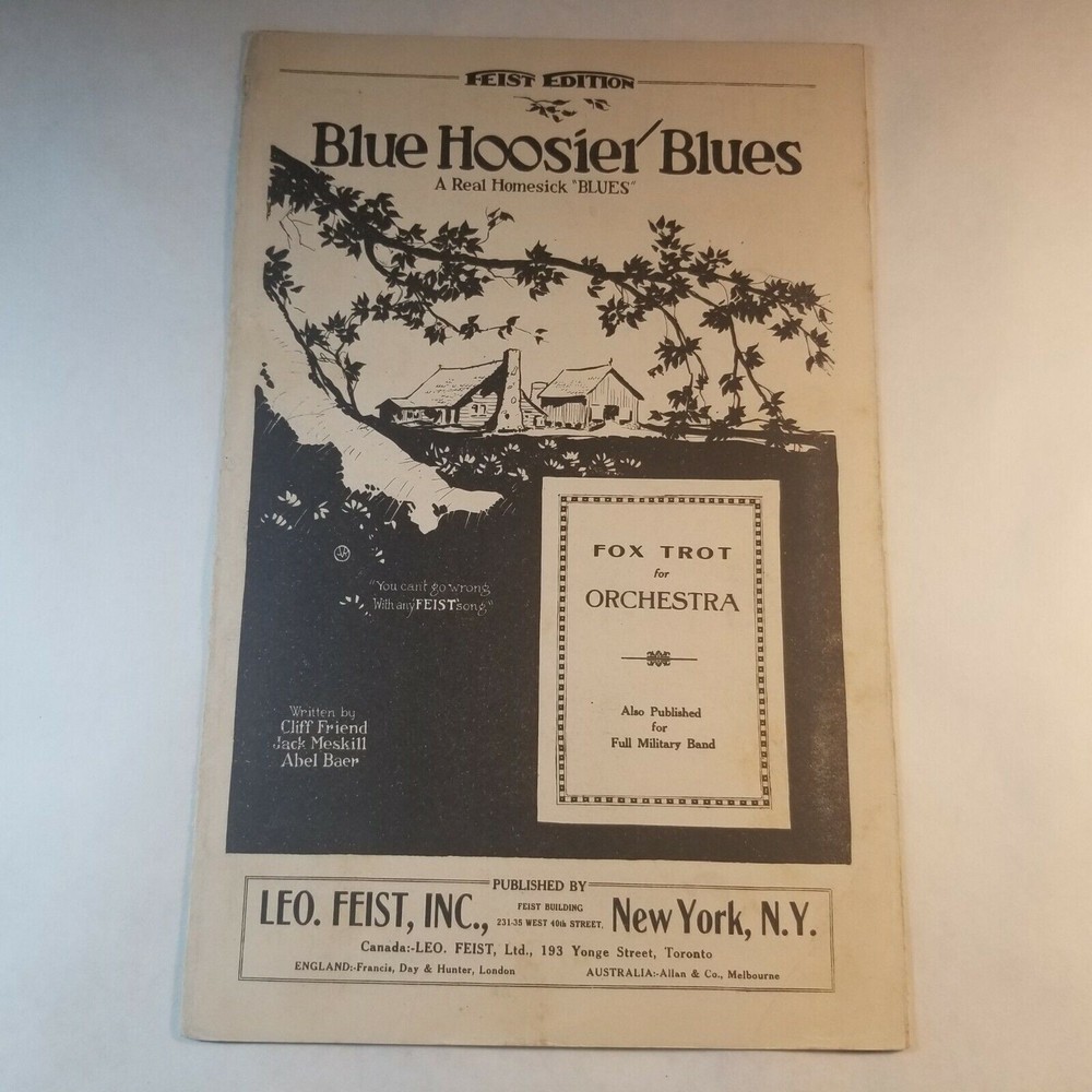 Blue Hoosier Blues A Real Homesick Blues Fox Trot for Orchestra Sheet Music