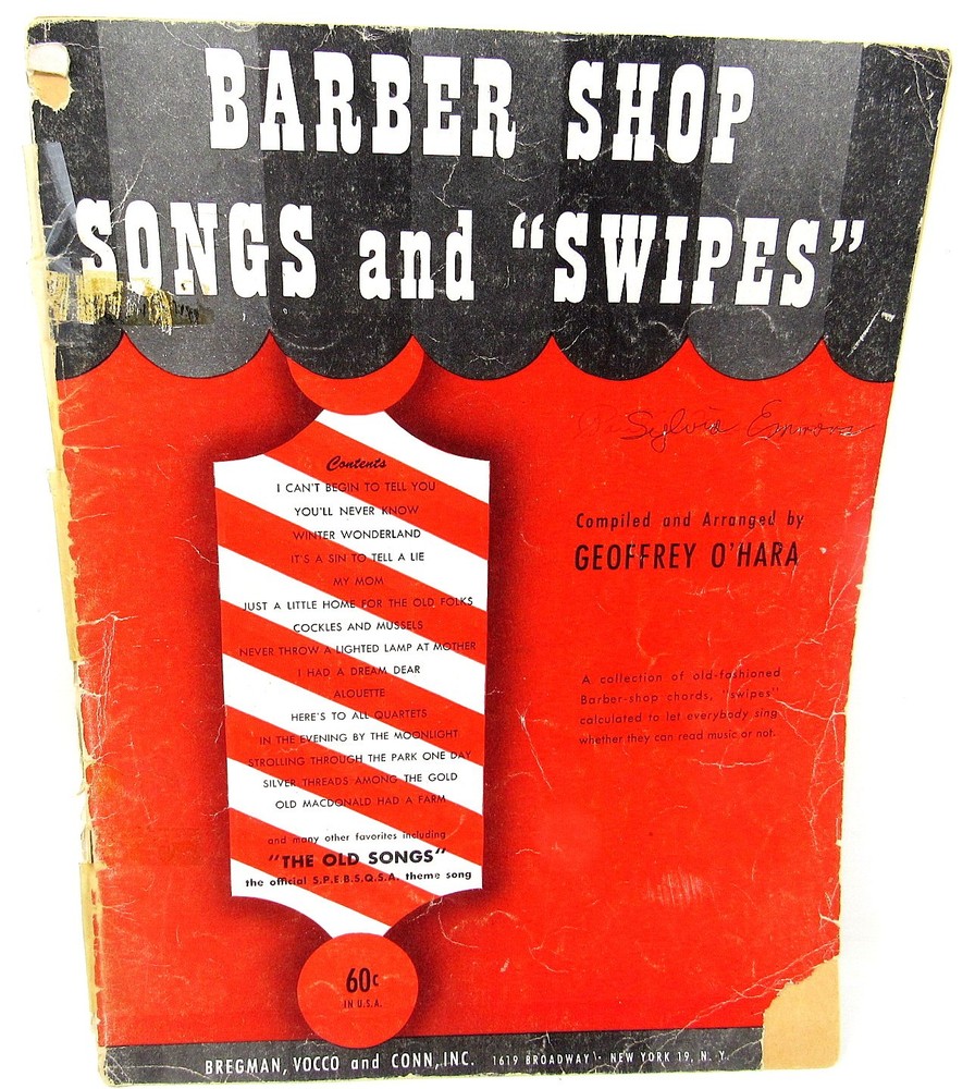 Barber Shop Songs and Swipes Song Book Music 1946 Piano Voice 15 Songs US Seller