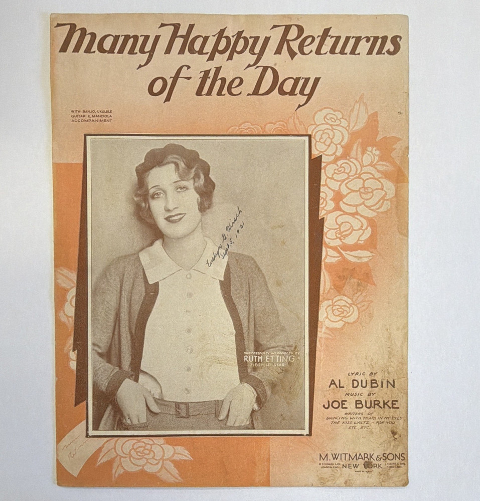 M. Witmark & Sons Many Happy Returns of the Day Sheet Music Vocal Solo 8872