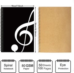 Music Composition Manuscript Notebook 100 Pages Black Coil Binding 26 by 19 Cm