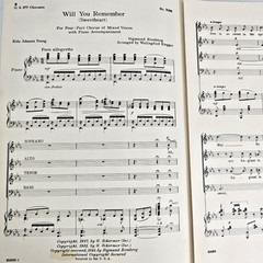 Will You Remember Sweetheart Sheet Music Piano Lyric 1944 SATB Choral Vtg