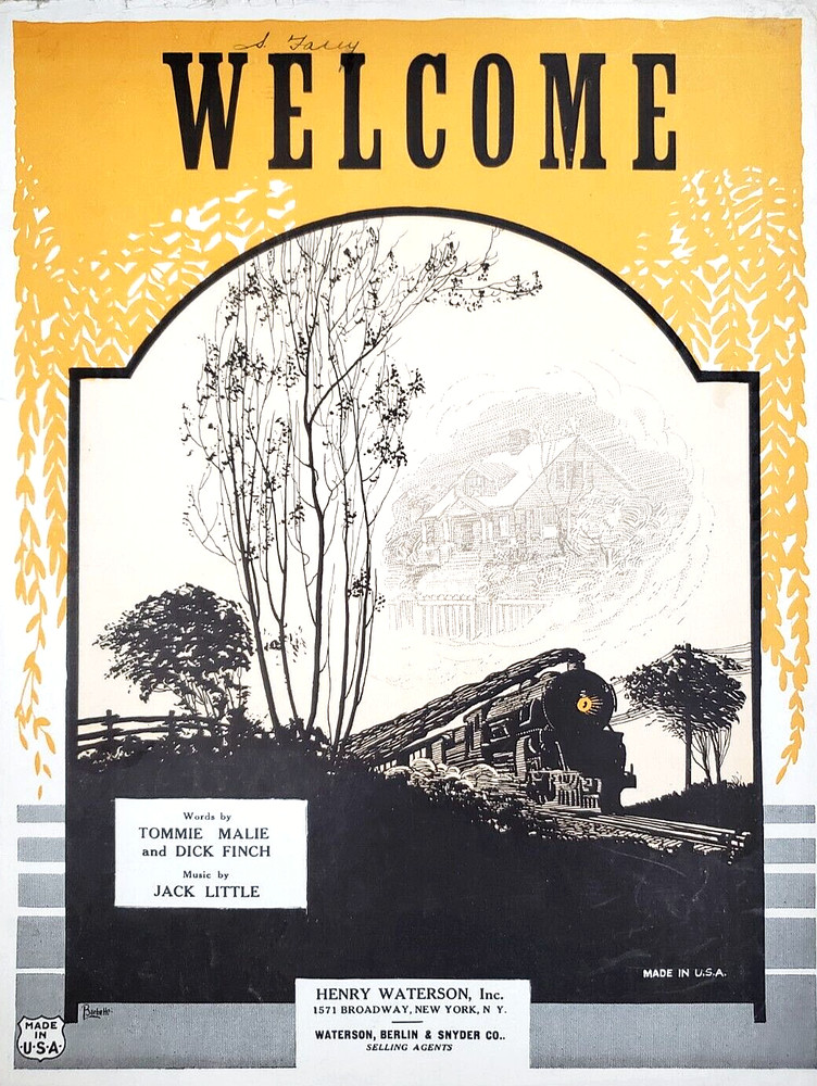 Sheet Music Welcome 1924 Tommie Malie Dick Finch Jack Little Barbelle Art