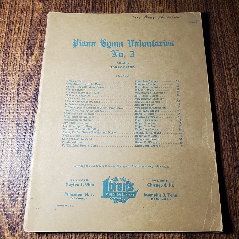 Piano Hymn Voluntaries No. 3 Vocal Selections Lorenz 1953