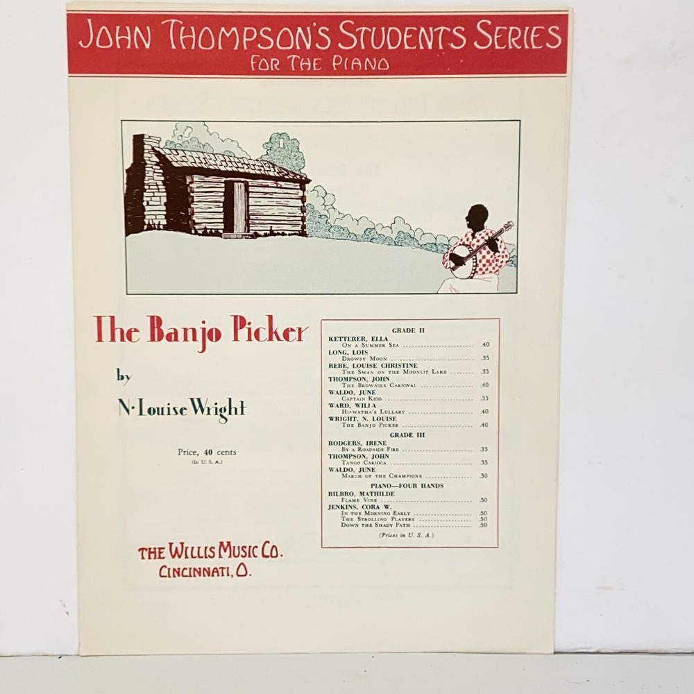 Vintage 1936 The Banjo Picker Piano Sheet Music by N Louise Wright