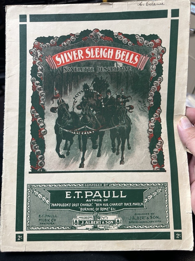 9×12 Australian E.T.Paull Christmas Sheet Music SILVER SLEIGH BELLS