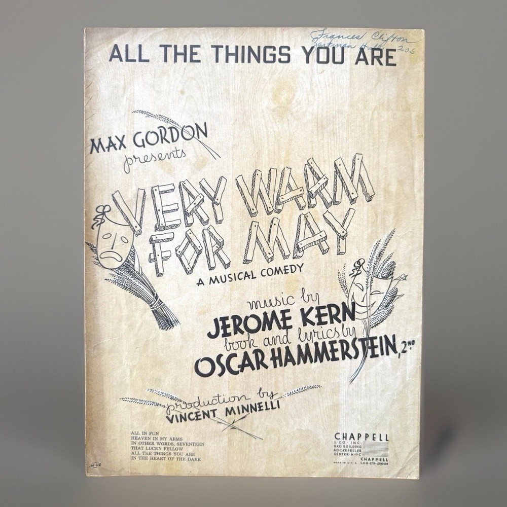 All The Things You Are VTG Sheet Music 1939 Very Warm for May Kern Hammerstein