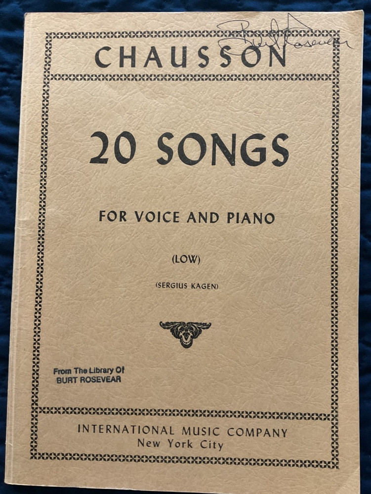 Chausson 20 Songs for Low Voice and Piano SC No 1131 International Music 1952