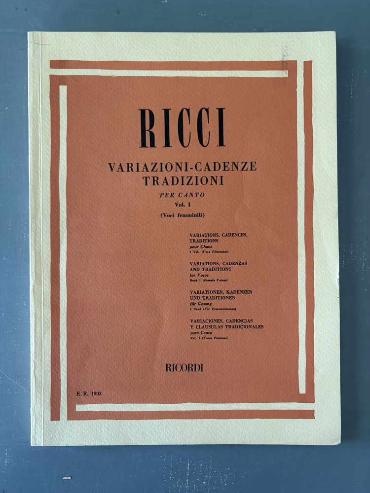 Luigi Ricci Variazioni Cadenze Tradizioni Per Canto Vol 1 Female Voices
