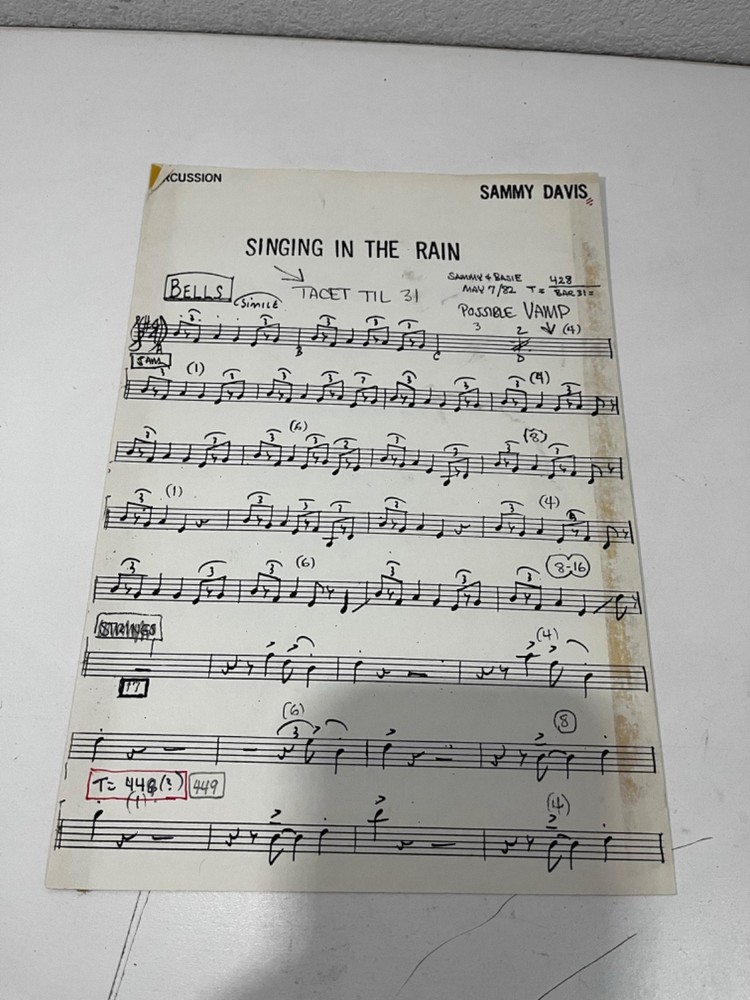 SAMMY DAVIS JR. SINGING IN THE RAIN FACSIMILE ORIGNAL SHEET MUSIC 3 Percussion