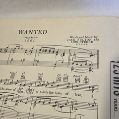 1954 Perry Como Wanted Sheet Music Jack Fulton Lois Steele M. Witmark & Sons