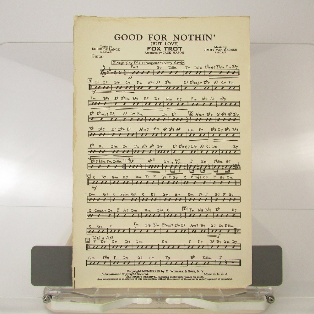 Good For Nothin&rsquo; (But Love) Sheet Music 1939 Van Heusen De Lange Guitar Fox Trot