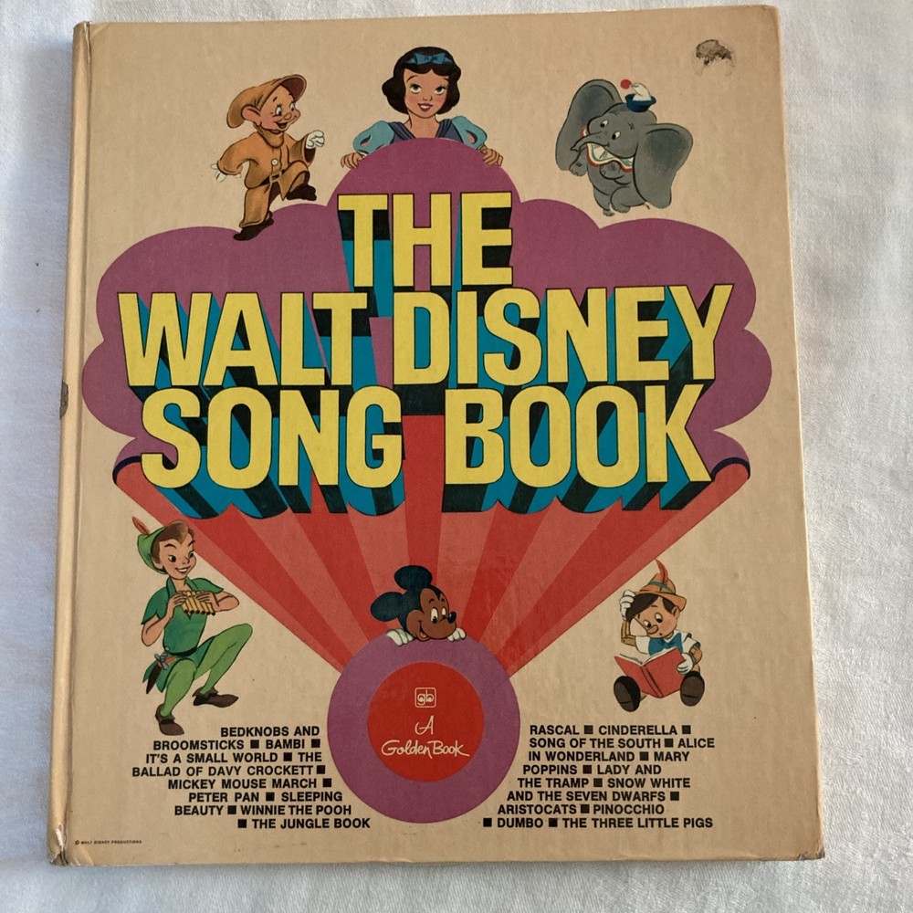 The Walt Disney Song Book Hardback 1974 Piano Voice Sheet Music Color Art Golden