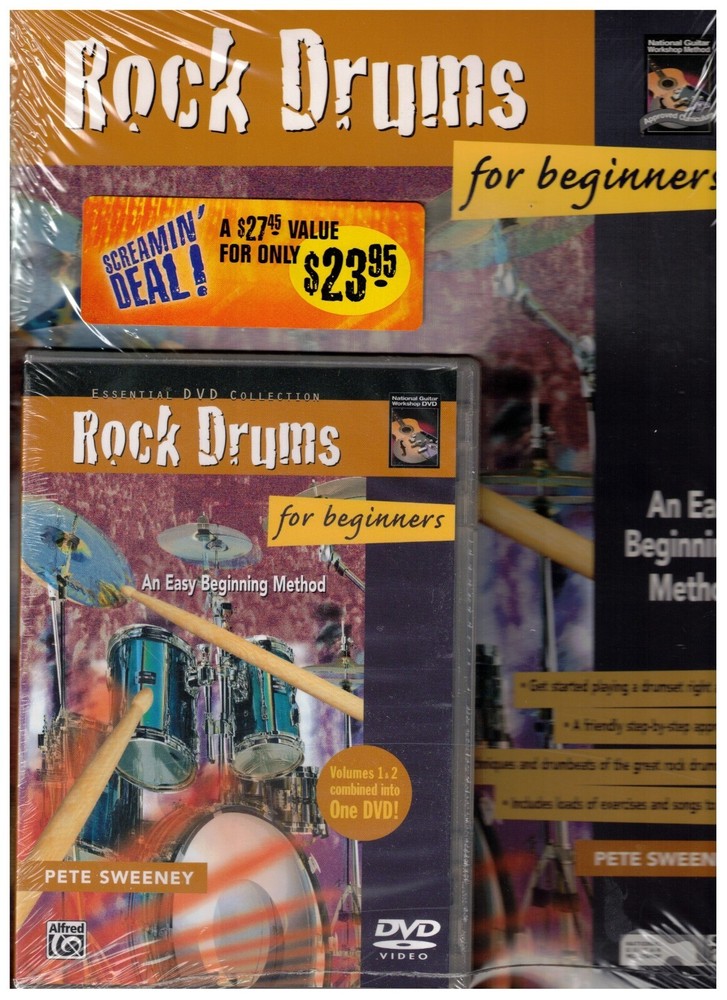 ALFRED ROCK DRUMS FOR BEGINNERS AN EASY BEGINNING METHOD BOOK/DVD PACK SEALED