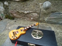 Electric Guitar Yellow Miniature & Hard Black Case Stand Musical Instrument Gift