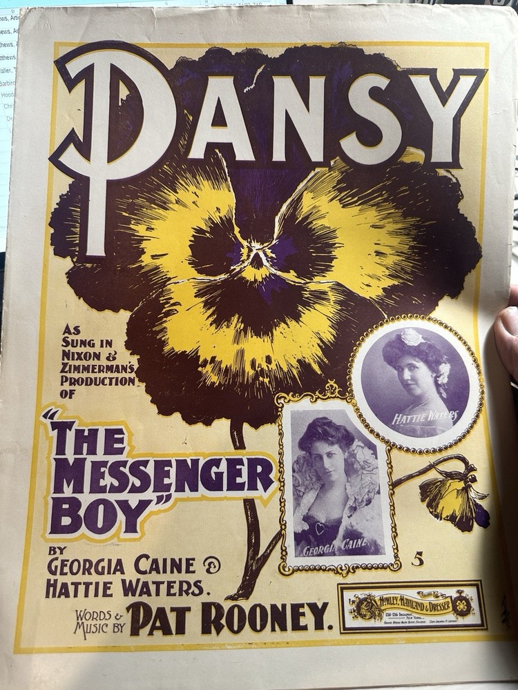 1901 11×14 Hattie Waters Revue Sheet Music THE MESSENGER BOY ‘Pansy’ by Rooney