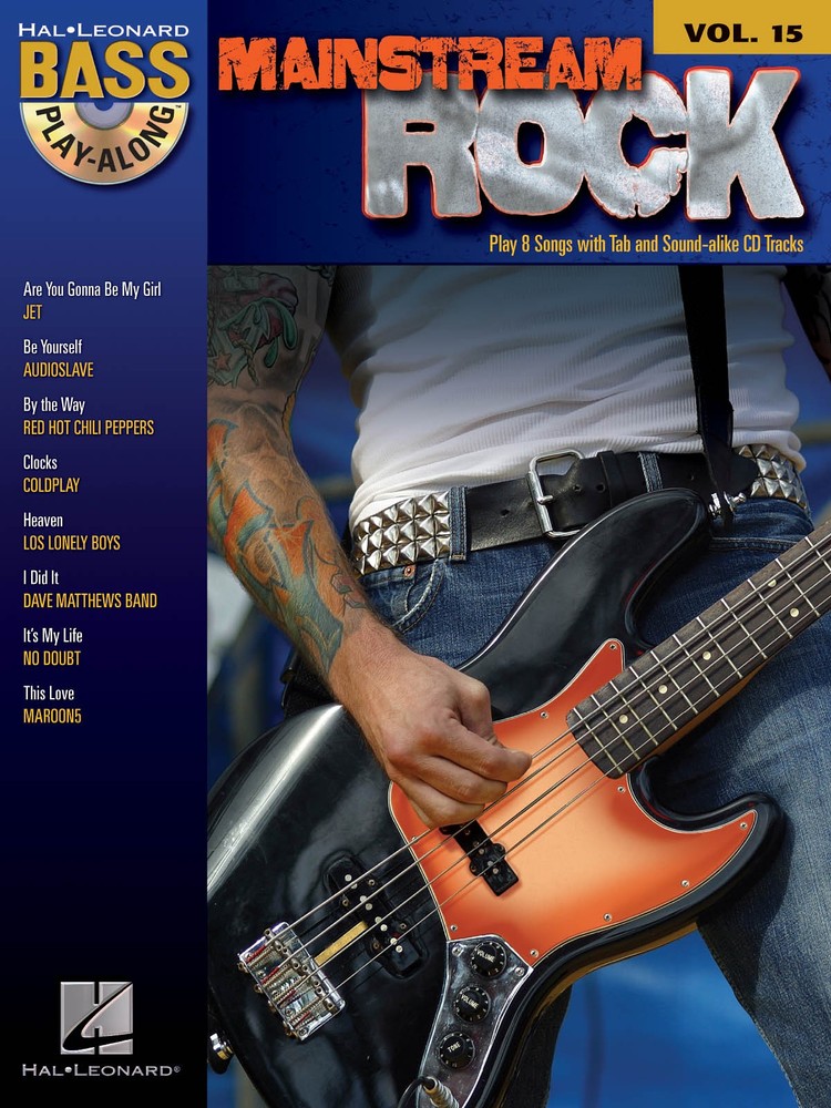 Mainstream Rock Bass Play-Along Vol 15 Bass Guitar Tab Sheet Music Book CD
