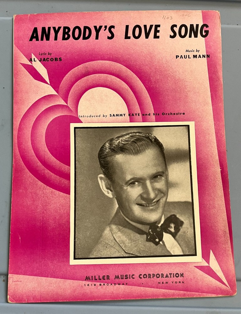 1946, Anybody&rsquo;s Love Song, Paul Mann, Miller Music Corp, Vintage, Sheet Music