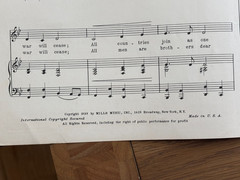 RARE! WORLD PEACE HYMN SHEET MUSIC FREDERICK CROMWEED 1939 MILLS MUSIC