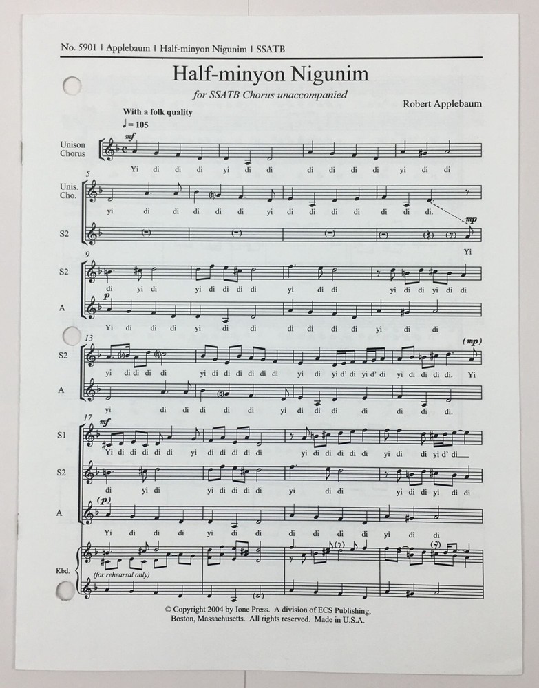 Half Minyon Nigunim SATB Choral Sheet Music Unaccompanied Robert Applebaum ECS