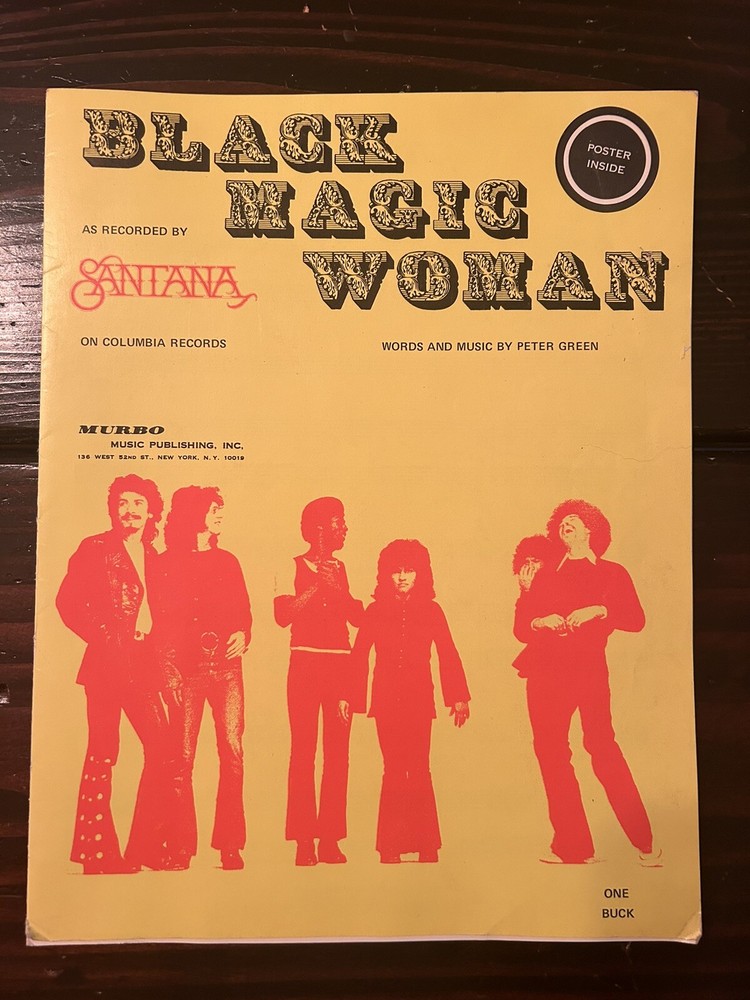 Vtg Santana 1970 Black Magic Women Sheet Music + Poster Paperback RARE 1D12