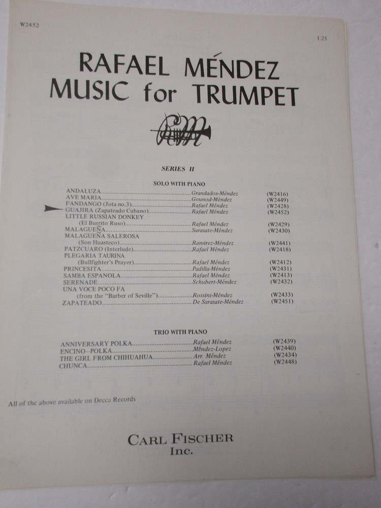 Rafael Mendez Guajira for Trumpet & Piano Sheet Music Carl Fischer Folksong