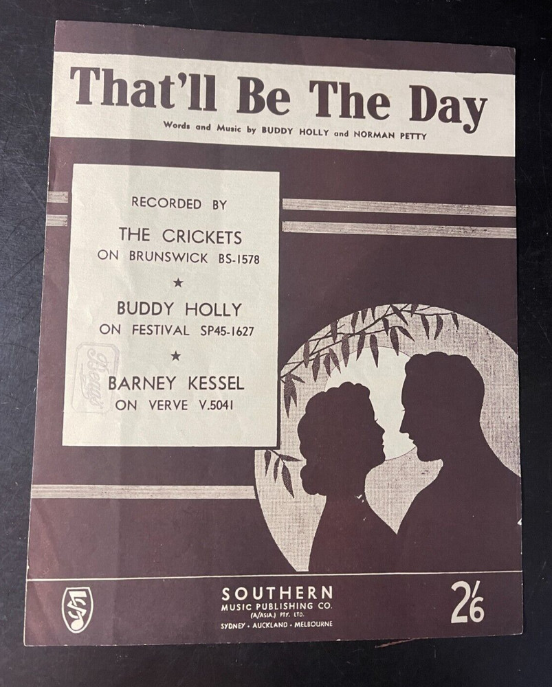 SUPER RARE COVER CRISP Sheet Music Buddy Holly –That’ll Be The Day—3844