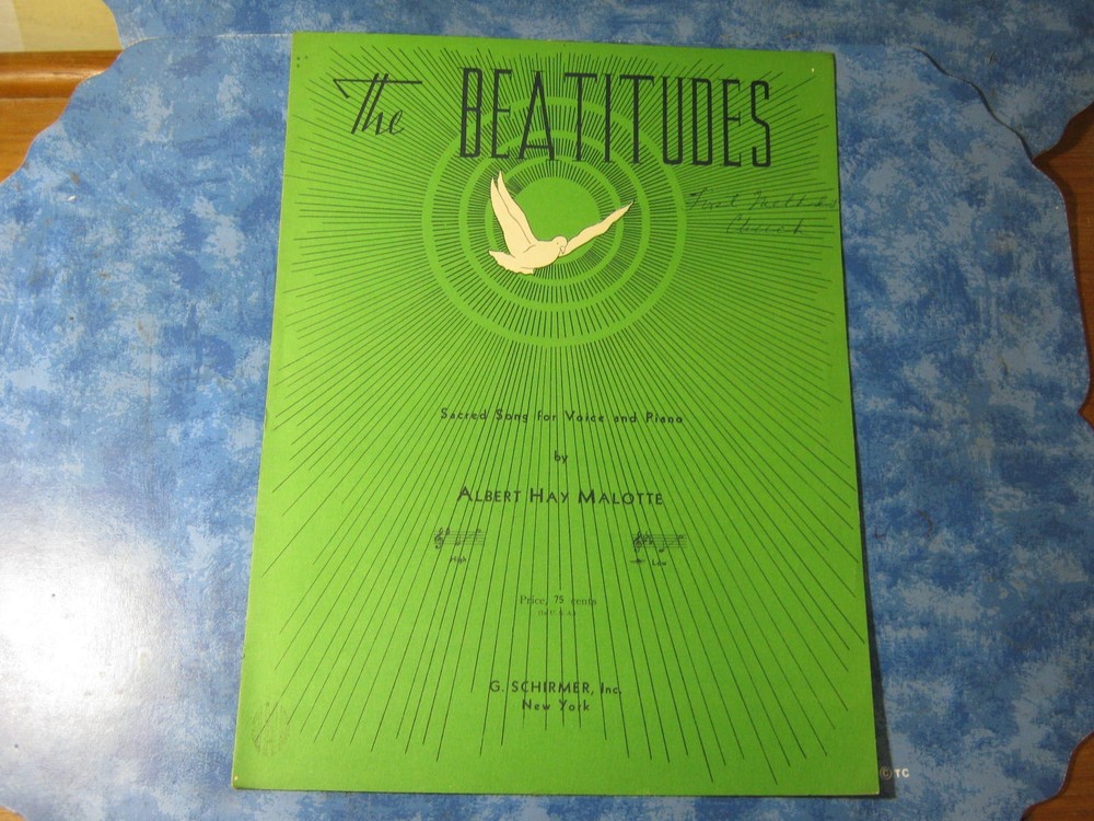 ANTIQUE THE BEATITUDES SHEET MUSIC Albert Hay Malotte LOW VOICE 1938 VGC