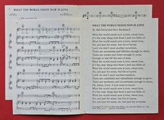 What The World Needs Now Is Love Sheet Music 1965 Bacharach Blue Seas USA SELLER
