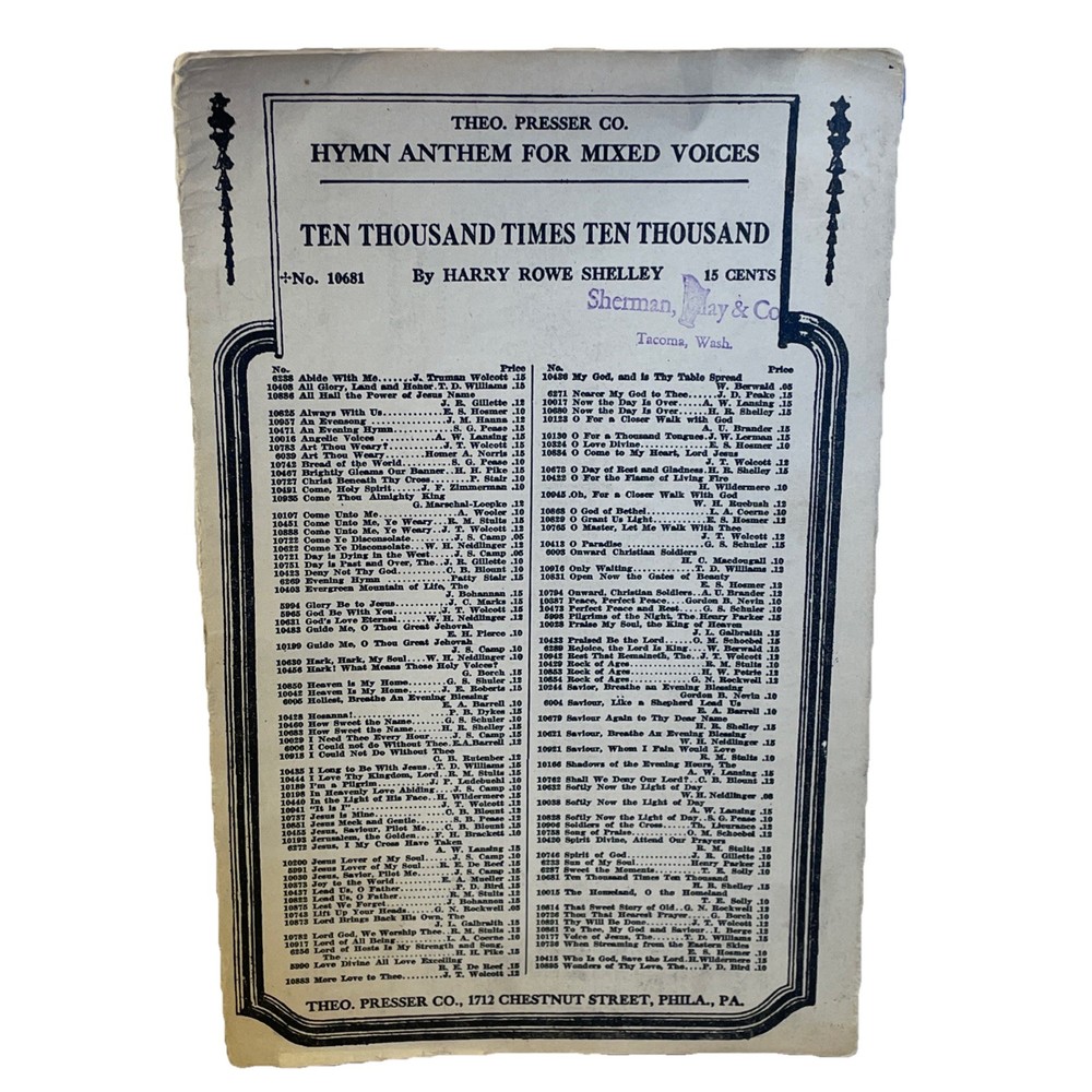 1904 Harry Rowe Shelley Ten Thousand Times Ten Thousand Sheet Music Mixed Voices