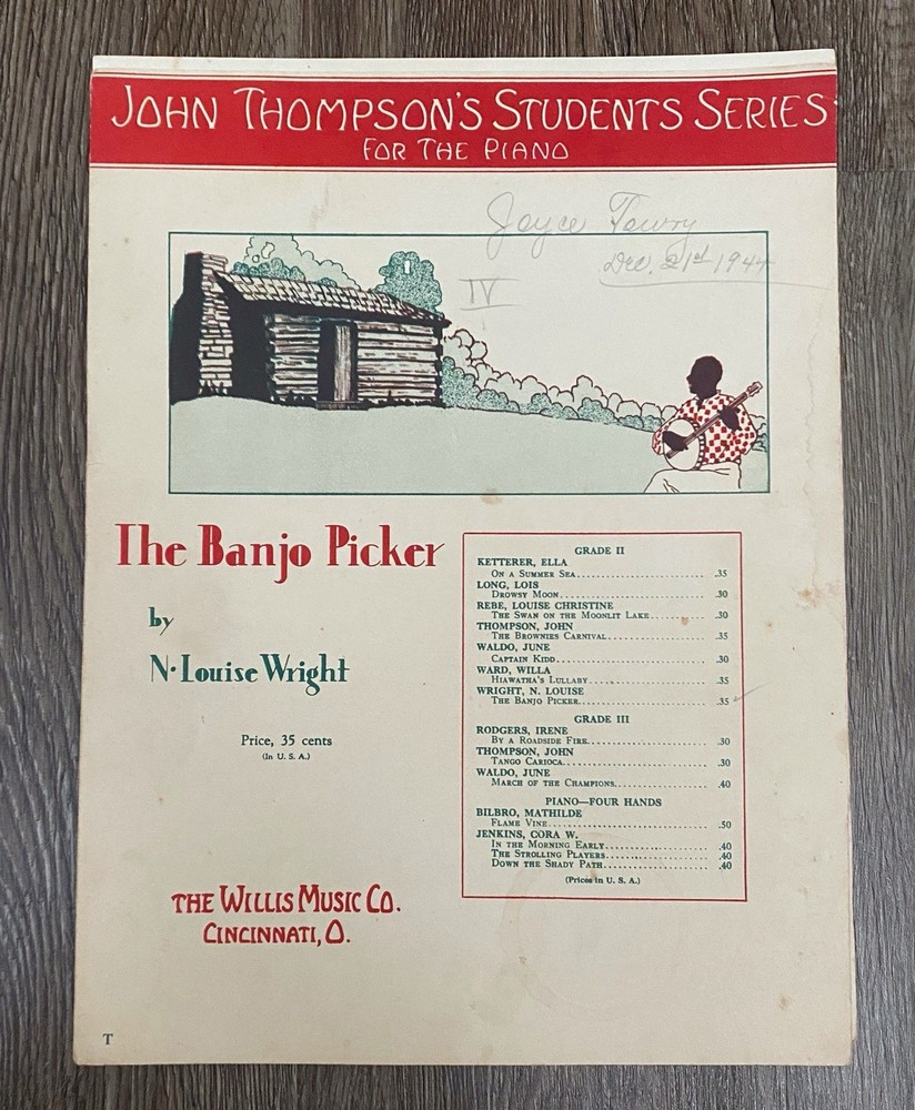 The Banjo Picker 1936 Piano Sheet Music N. Louise Wright