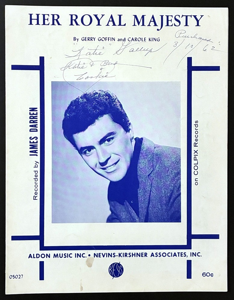 1961 JAMES DARREN « HER ROYAL MAJESTY » SHEET MUSIC – POP ROCK ERA TIME TUNNEL TV
