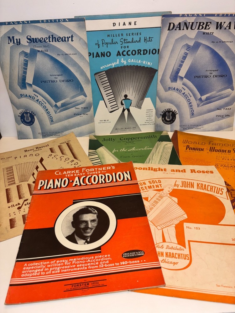 Sheet Music Lot 8 Piano Accordion 1919 – 1939 Polka Waltz Hits Songs Vtg Antique
