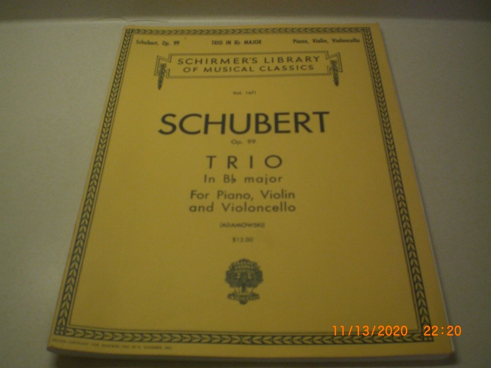 Shubert Op. 99 Trio in B flat major for piano, violin and violoncello Schirmer&rsquo;s