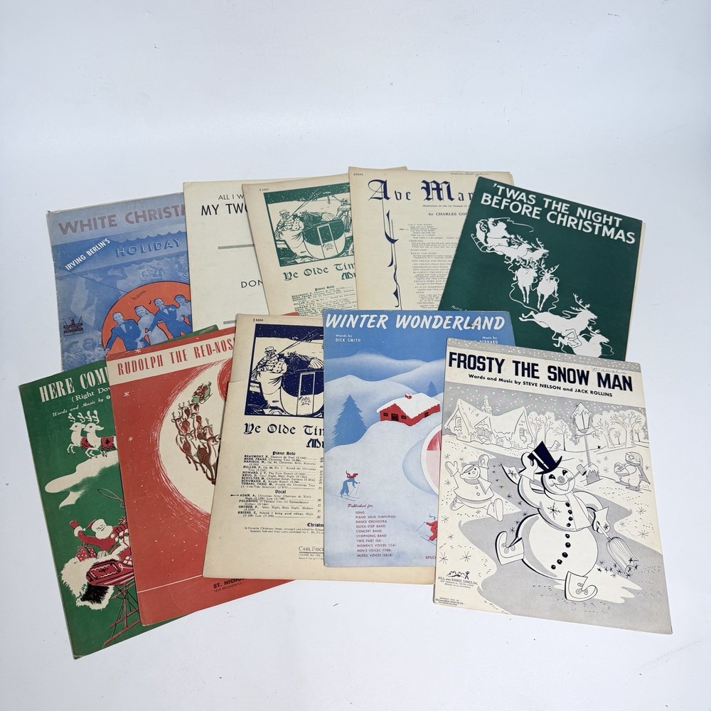 10pc Antique 1940s 50s Christmas Sheet Music Lot Of 10, Rudolph, Frosty, Twas