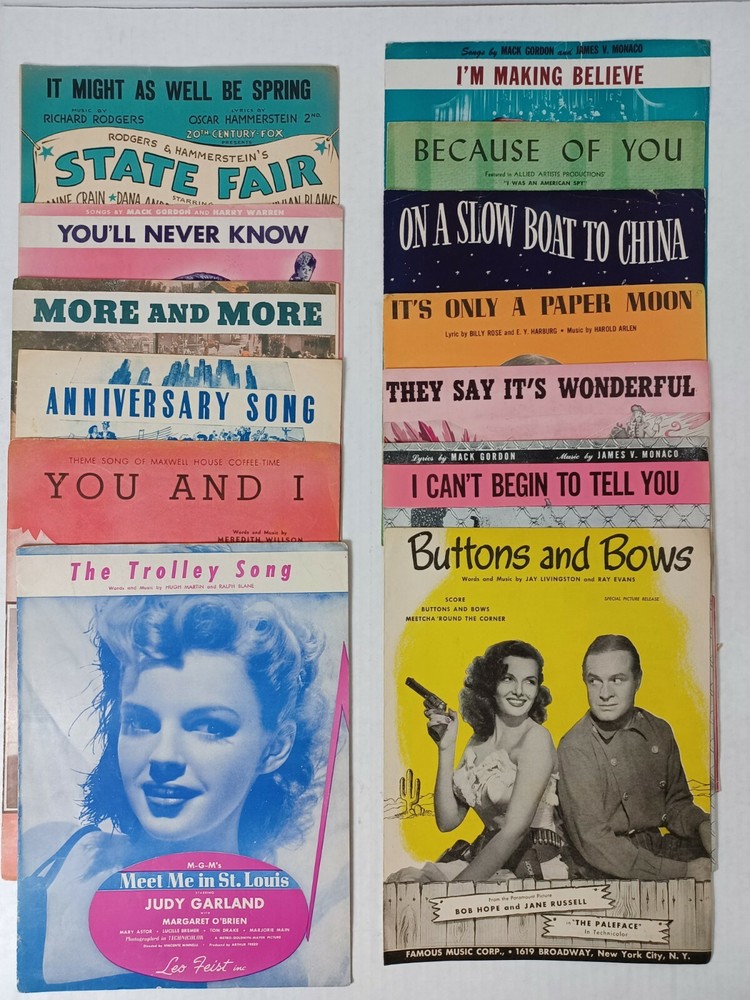 Vintage Show Tunes & Movie Sheet Music Button and Bows Trolley Song + more Look