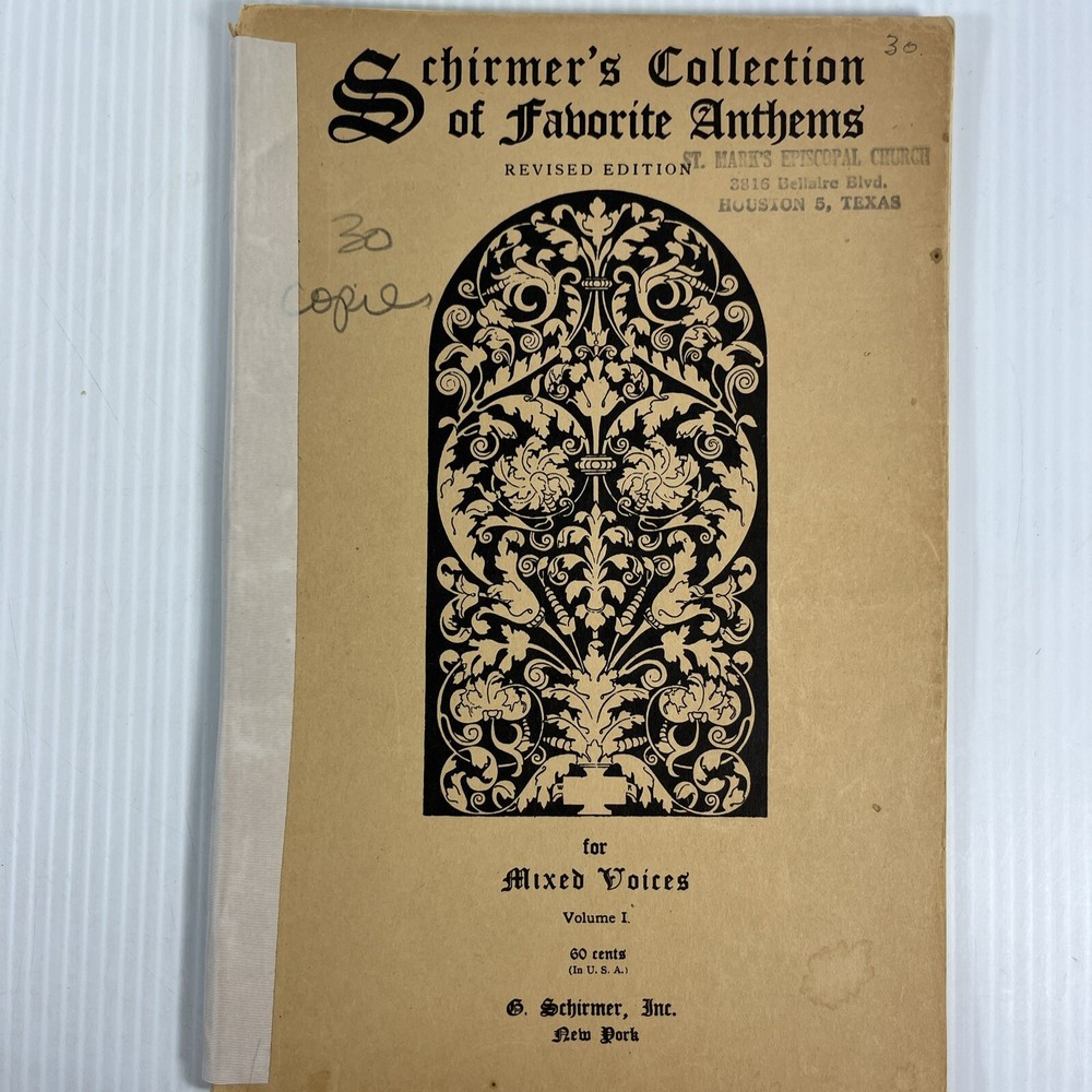 Schirmer&rsquo;s Collection of Favorite Anthems V1 Vintage Choral Music Book Religious