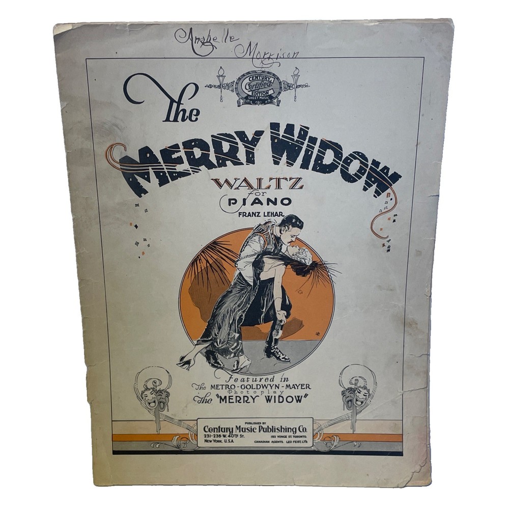 1908 The Merry Widow Waltz Piano Sheet Music Franz Lehar Century Edition 1310