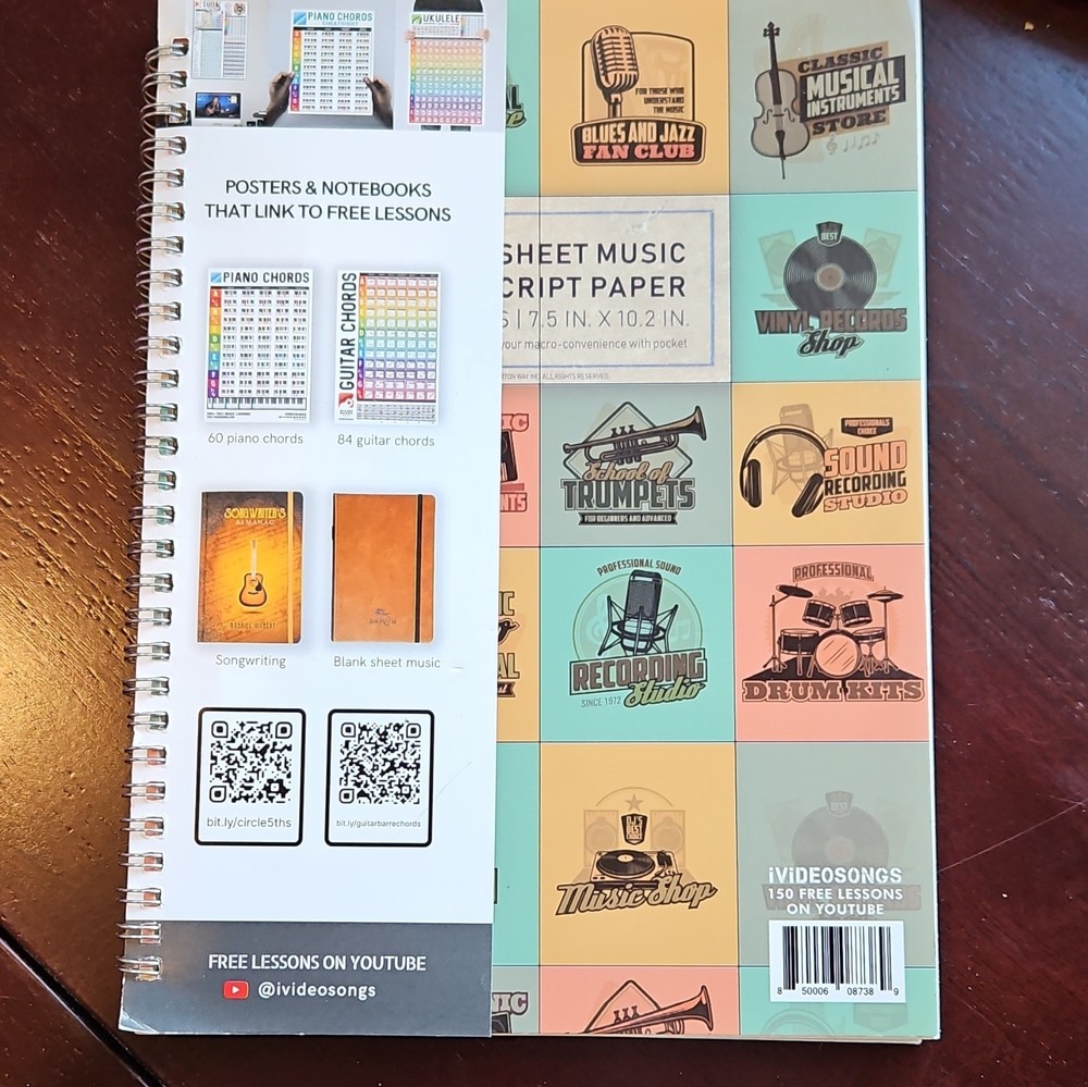 iVideosongs Sheet Music Paper, 60 Sheets, Spiral Bound, Perforated Pages.