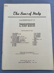 RARE! Sons of Italy from Beaver Valley &rsquo;37 for Band, H. Mancini: Full Score 1971