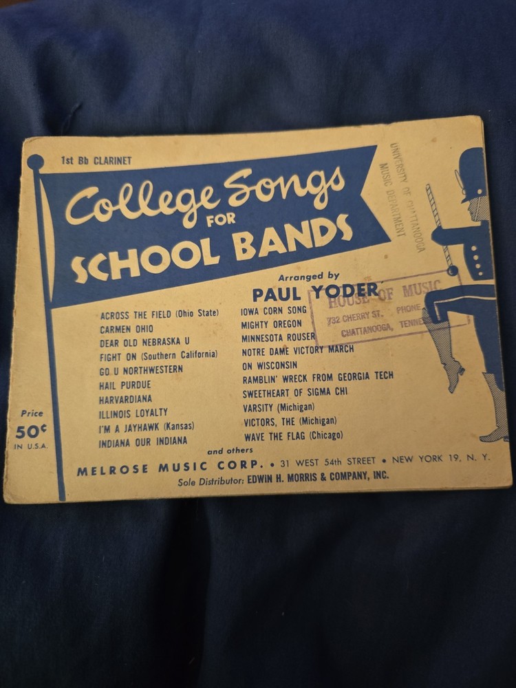 College Songs for School Bands 1st Bb Clarinet 1951 By Paul Yoder Melrose Music