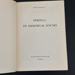 1950 Karl Kobald SPRINGS OF IMMORTAL SOUND Wolfrum Vienna DJ Austria Music Book
