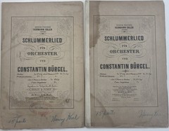 1871 1st Edition Orchestra Score & 15 Parts SCHLUMMERLIED Constantin Burgel HARP