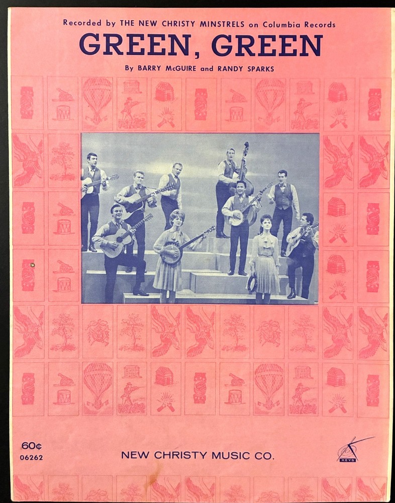 1963 NEW CHRISTY MINSTRELS « GREEN, GREEN » SHEET MUSIC – FOLK SONG – PINK