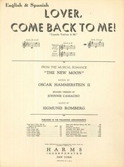 Lover Come Back To Me Sheet Music Solo Voice In G Piano 1947 Spanish English