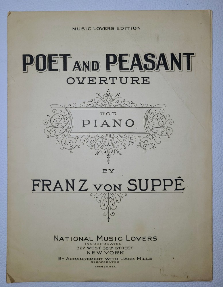 1924 Poet and Peasant Overture Sheet Music Von Suppé Piano Antique