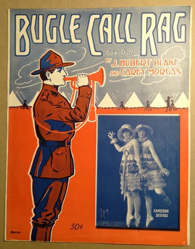 1916 Bugle Call Rag Fox Trot Sheet Music Cameron Sisters Inset Cyan Illustration