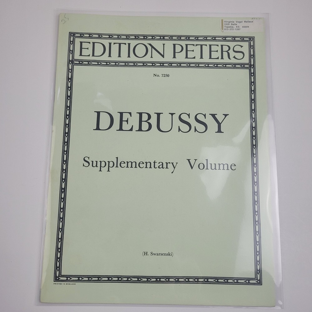 Debussy&rsquo; Supplementary Volume&rsquo; Piano Solo, Edition Peters Sheet Music, #SM2